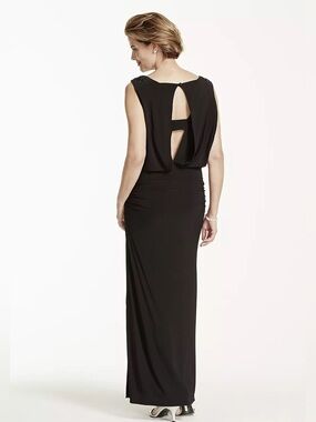 NWT NW Nightway Beaded Shoulders Ruched Black Dress Gown Size 10